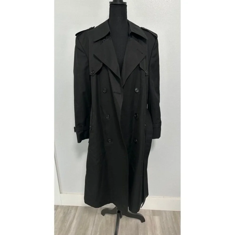 Mens Black Wool Blend Double Breasted Belted Trench Coat 40S